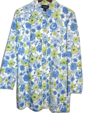Nine West Duster Jacket L Lined Floral White Cottagecore Classic Colorful